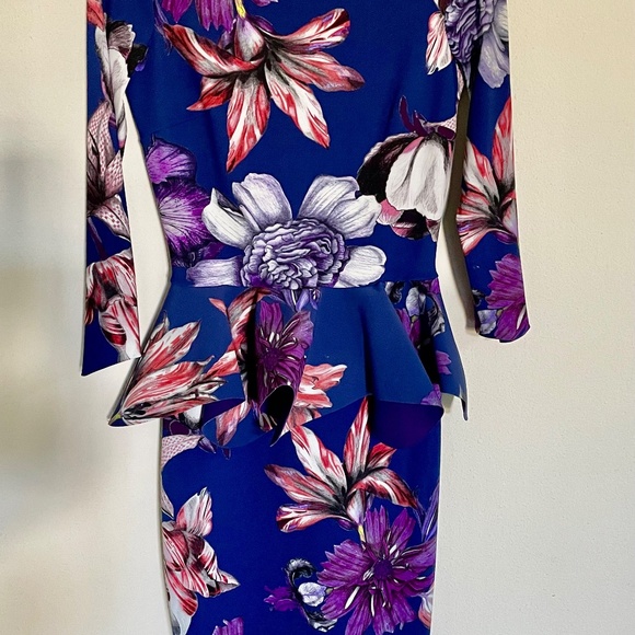 CHIARA BONI LA PETITE ROBEFloral High-Neck Long-Sleeve Peplum Dress Size 42(6) - Picture 3 of 7